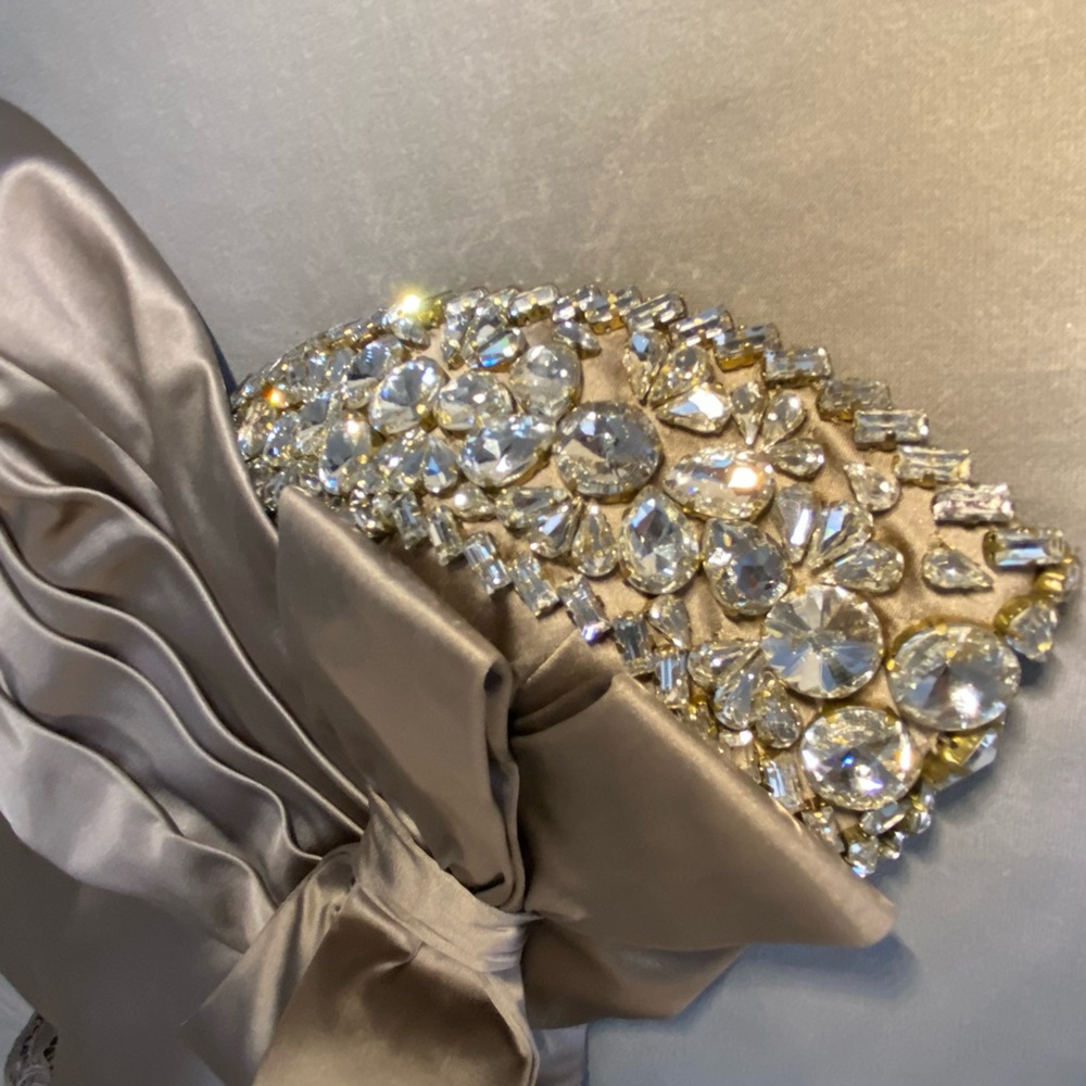 Muzaffer Elegant Mokko Lace Peplum Long Evening Gown